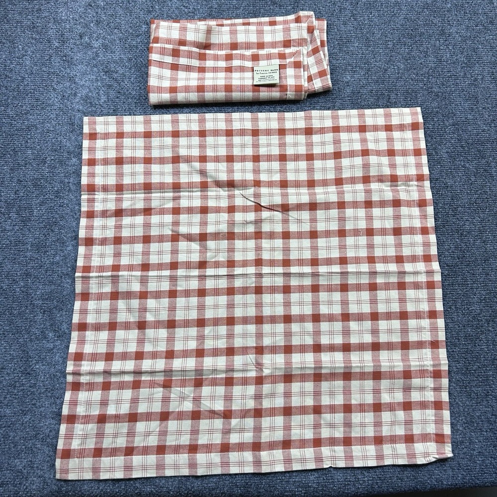NWOT Pottery Barn Set Of 2 100% Cotton Napkins Gingham Orange Check Fall Autumn